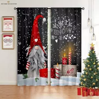 2 шт. Мультяшный Санта-Клаус Веселое Рождество Печатные Шторы Детский Подарок Спальня Ресторан Праздничная Вечеринка Декоративные Шторы W50X130H(CM)X2PCS&Grommet Top