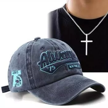 2 шт. Мужская бейсболка, модная вышитая буква, утка, тиковое дерево, шляпа, хип-хоп, кепка, крест, кулон, титановое стальное ожерелье, шляпа, ожерелье, комплект чёрный