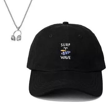 2 шт. Мужская бейсболка с вышитым язычком утки, модная повседневная музыкальная кепка с подвеской в виде наушников, комплект с цепочкой, спортивная парная шляпа от солнца чёрный