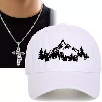 2 шт. Мужская и женская бейсболка, ожерелье, модный комплект, вышитая кепка с язычком утки, сетчатая кепка, крест, кулон, ожерелье, повседневная шляпа от солнца для дальнобойщика чёрный