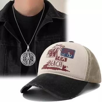 2 шт., мужская и женская бейсболка с вышивкой, кепка с утиным языком, диск, компас, кулон, ожерелье, комплект, спортивная мода, сетка для отдыха, красная парная шляпа от солнца, шляпа от солнца чёрный