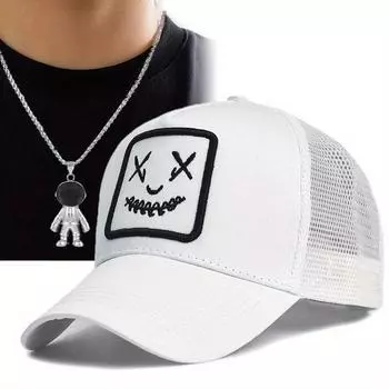 2 шт., мужская и женская кепка с вышитым утиным язычком, дышащая сетчатая кепка, маленький кулон в виде космонавта, комплект ожерелий для пары, модная спортивная бейсболка для отдыха чёрный