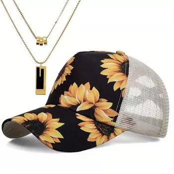 2 шт. Мужская и женская кепка с леопардовым принтом, вышитая утиным язычком, двойной набор подвесок, ожерелье, спортивная бейсболка, модная повседневная парная шляпа от солнца чёрный