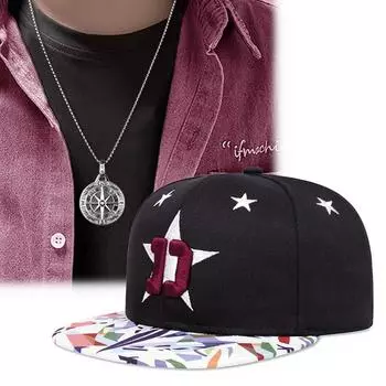 2 шт. Мужская и женская модная кепка с плоскими полями для отдыха, уличная вышивка, хип-хоп шляпа, ретро-диск, компас, кулон, ожерелье, спортивная пара, солнцезащитная шляпа чёрный