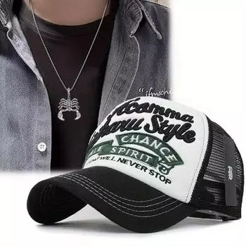 2 шт. Мужская и женская сетчатая бейсболка с кепкой от солнца, шляпа со скорпионом, подвеска в виде абзаца, комплект из ожерелья, модная спортивная, для отдыха, для пары, шляпа от солнца чёрный