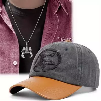 2 шт. Мужская и женская универсальная модная хлопковая кепка, спортивная кепка, универсальная кепка с утиным язычком, комплект с подвеской в виде скорпиона, комплект с ожерельем, спортивная бейсболка для отдыха чёрный