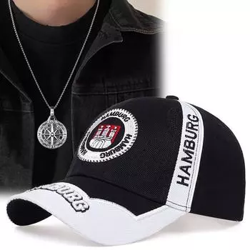 2 шт. Мужская и женская вышитая бейсбольная кепка с подвеской в виде диска и компаса, комплект ожерелья, спортивная пара, мода, отдых, сотня матчей, солнцезащитная кепка с утиным язычком чёрный
