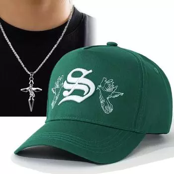 2 шт. Мужская и женская вышитая кепка с сеткой «утка» с вышитыми буквами, разрывающимися круглыми крестами, ожерелье, комплект, повседневная спортивная бейсболка чёрный