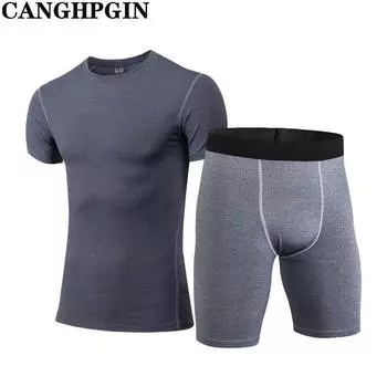 2 шт. мужская спортивная одежда для фитнеса спортивный костюм для бега эластичные быстросохнущие колготки S серый