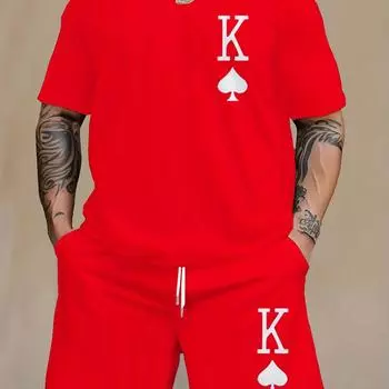 2 шт., мужская удобная футболка с рисунком «K» больших размеров и шорты — повседневный стиль для занятий спортом на открытом воздухе и летних мероприятий S