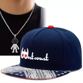 2 шт. Мужская женская бейсболка с вышитыми буквами, шляпа с плоскими полями, хип-хоп шляпа, солнцезащитная шляпа, ожерелье с подвеской в виде космонавта, комплект для пары, спортивная кепка с утиным язычком чёрный