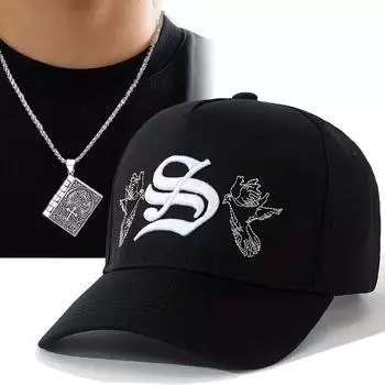 2 шт. Мужская женская вышитая бейсболка с буквами «утиный язычок», бейсболка с надписью «сломанная», складная подвеска в виде книги, комплект ожерелий, спортивная бейсболка чёрный