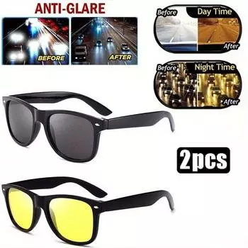 2 шт., мужские и женские солнцезащитные очки ночного видения, желтые линзы, антибликовые очки, очки для ночного вождения, анти-УФ-защитные модные солнцезащитные очки для улицы