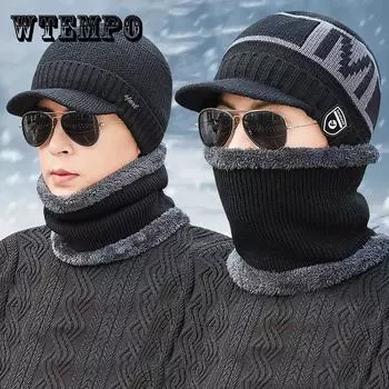 2 шт., мужские шапки с помпонами и шарфы с полями, кашемировая теплая шапка, вязаная шерстяная шапка со шрамом и шарф, комбинированная синий