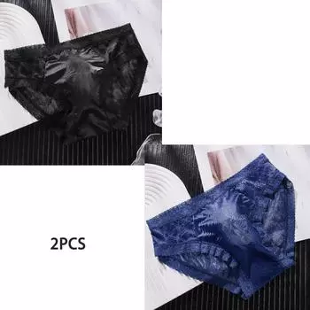 2 шт. Мужское сексуальное мягкое кружевное трикотажное нижнее белье-треугольники из ледяного шелка с принтом букв, удобное, модное, больших размеров L