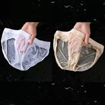 2 шт. Мужское сексуальное прозрачное ультратонкое треугольное нижнее белье из ледяного шелка - Дышащие трусы класса люкс с ощущением обнаженности M