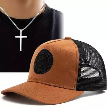 2 шт. мужской бейсболка, ожерелье, солнцезащитная шляпа, сотня крестов, ожерелье, сетка, красная спортивная шляпа от солнца на открытом воздухе чёрный