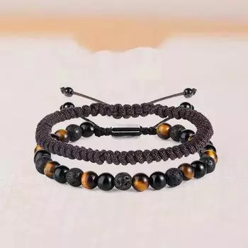 2 шт. мужской браслет ручной работы из бисера, гладкий регулируемый легкий матовый агатовый камень, исцеляющий браслет духовной защиты, подарки на день рождения, мужские ювелирные изделия чёрный