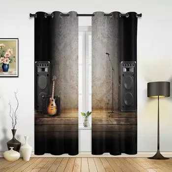 2 шт. Музыкальная сцена электрогитара инструмент дизайн солнцезащитные шторы для гостиной спальни украшение дома тонкие шторы W60xH100(CM)x2pcs&Hook