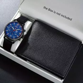 2 шт./набор, 1 шт. модные мужские деловые аналоговые кварцевые наручные часы из искусственной кожи и 1 шт. роскошный мужской кошелек, мужские подарки