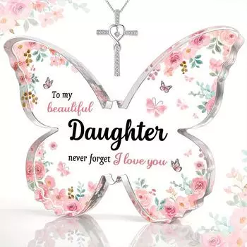 2 шт./набор, 1 шт. ожерелье с крестом и 1 шт. акриловая табличка, подарки для дочери, мотивирующий подарок для подруг-сестер, подарки на Хэллоуин, подарки на День благодарения