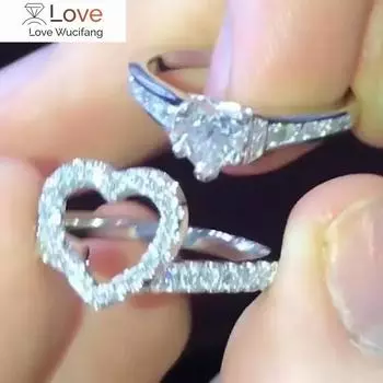 2 шт./набор эстетических колец в форме сердца для женщин, ослепительное кольцо с фианитами, отличительные аксессуары для невесты, ювелирные изделия в подарок 7