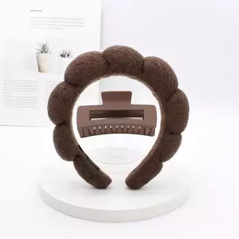 2 шт./Набор Аксессуары для мытья волос для женщин Купание Махровая ткань Облачко Губка Резинки для волос Повязки для снятия макияжа Заколки-крабы для волос