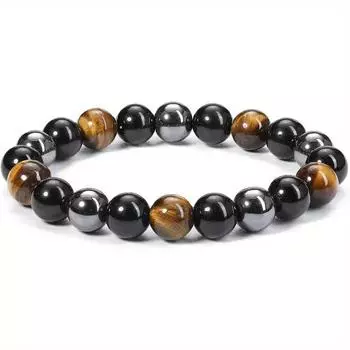 2 шт./набор, браслет из натуральных круглых бусин из драгоценных камней для мужчин и женщин, удачи, исцеления и защиты, 10 мм, обсидиан, тигровый глаз, камень, ручная работа чёрный