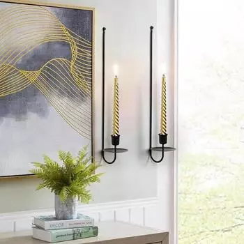 2 шт./набор, черный Г-образный настенный подсвечник, современный минималистский металлический подсвечник, украшение для дома, украшение на стену, чёрный