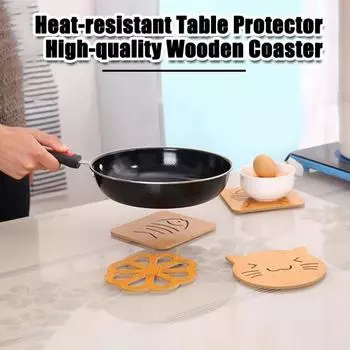 2 шт., набор деревянных подставок с героями мультфильмов, набор нескользящих изоляционных ковриков для стола, подставки для горячих подставок, инструмент, противоожоговая подушечка, износостойкий кухонный декор A