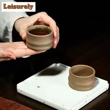 2 шт./набор из 2 чашек ручной работы из фиолетовой глины Исин, аутентичная чаша для чая из глины, переносная дорожная чашка для пуэра, китайский чайный сервиз, 50 мл