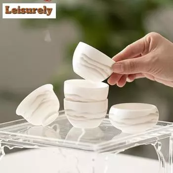 2 шт./набор из овечьего масла, нефритовая фарфоровая чашка для чая, чашка Ink Mountain Master, маленькая дегустационная чайная чаша, личная кружка Arhat, чайная утварь Zen Kung Fu