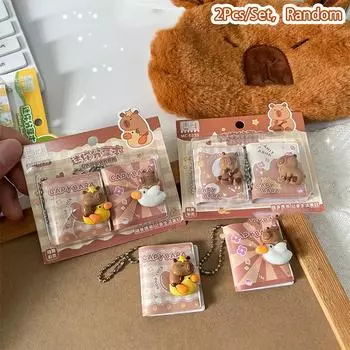 2 шт./набор Милая капибара Мини портативный блокнот Маленький блокнот Кавайная канцелярия Офисные аксессуары Школьные принадлежности Снова в школу A1