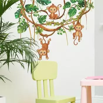 2 шт./набор наклеек на стену самоклеящиеся изысканные мультяшные лесные обезьяны узор наклейки наклейка домой