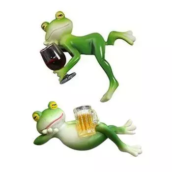 2 шт./набор Пьющая лягушка Фигурка Лежащая Мультяшная Лягушка Статуэтка Смола Скульптура Животного Уличный Сад Кашпо Обниматель Украшение