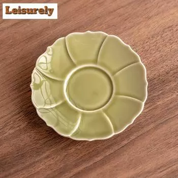 2 шт./набор подставок под селадон из печи Яочжоу, ретро-чайная пыль, зеленый лепесток для кофейных чашек, подставки под приборы, защищающие от ожогов, украшение для чайной церемонии