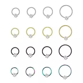 2 шт., набор серег из хирургической стали с кристаллами и бусинами, 16 г, серьги-кольца для хряща, спираль для пирсинга козелка, обруч для пирсинга носа, перегородка
