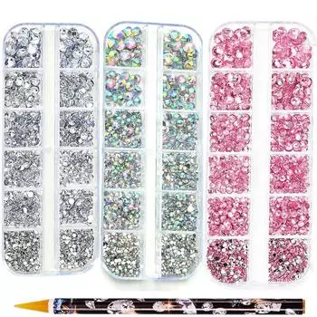 2 шт./набор страз для дизайна ногтей, набор из 12 сеток, плоские кристально чистые сверла AB с ручкой, аксессуары для самостоятельного маникюра и дизайна ногтей