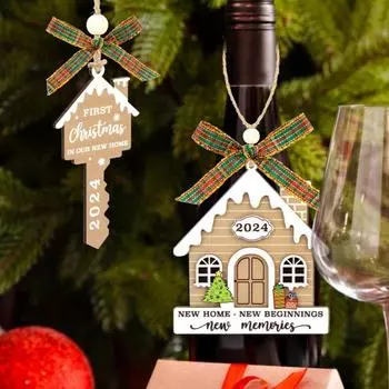 2 шт. Набор украшений для нового дома 2024 года, подвесные украшения для рождественской елки, деревянные сувениры на новоселье для нового дома, подарок коричневый