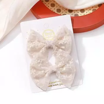 2 шт./набор Заколки-бантики для девочек Вышивка Принт Заколка для волос Однотонные Банты Ручной работы Детские аксессуары для волос