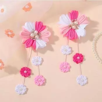 2 шт./набор Заколки для волос с кисточкой из цветов и искусственного жемчуга, милые заколки-автоматы, аксессуары для волос для девочек, головные уборы, шпилька