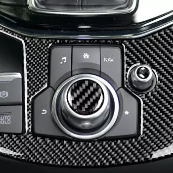 2 шт., наклейка на центральную консоль автомобиля из настоящего углеродного волокна для кнопок регулировки громкости мультимедиа Mazda 3, Mazda 6, CX-9, CX-5, салон красный