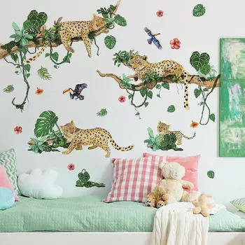 2 шт. Наклейка на стену, наклейка, украшение, водонепроницаемая, самоклеящаяся, сделай сам, леопардовая лоза, для ванной комнаты