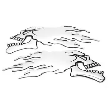 2 шт., наклейка на топливный бак, 3D универсальная наклейка с пламенным черепом, украшения для мотоцикла Silver