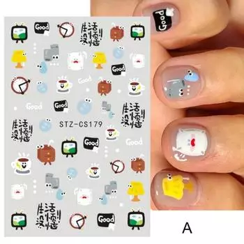 2 шт. наклейки для ногтей с героями мультфильмов, самоклеящиеся, не выцветающие, изысканный узор, сильная липкость, съемный декоративный ПВХ A