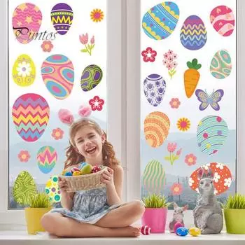2 шт., наклейки на окно с пасхальным яйцом и кроликом, самоклеящиеся, двусторонний дизайн, яркие цветные декоративные наклейки на окна Sets