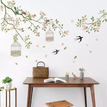 2 шт. наклейки на стену с узором в виде птицы и дерева, самоклеящиеся, отличная липкость, противоскользящие, влагостойкие, для спальни, гостиной, украшения стены, наклейка