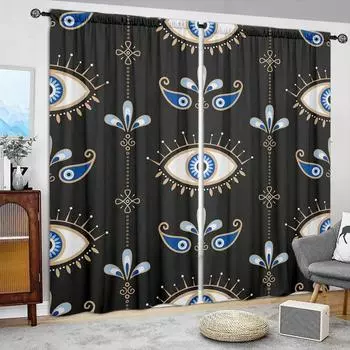 2 шт. Напечатанная штора в стиле амулета от сглаза Назара для домашнего декора - оконная отделка с карманом для спальни, офиса и кухни 52.5cmX116cmX2pcs