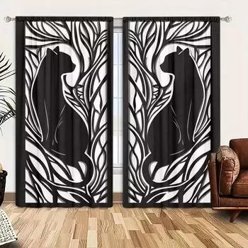 2 шт. Напечатанные вырезки из бумаги с изображением кошек для домашнего декора - оконные карманы с карнизом для спальни, офиса, кухни, гостиной, 52.5cmX116cm X 2pcs