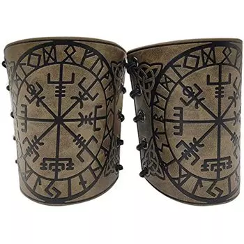 2 шт. наручи на руку викинга Viking Vegvisir тисненая кожаная броня на руку 3 цвета LARP рукавицы кожаные доспехи наручи средневековый браслет из искусственной кожи на руку коричневый